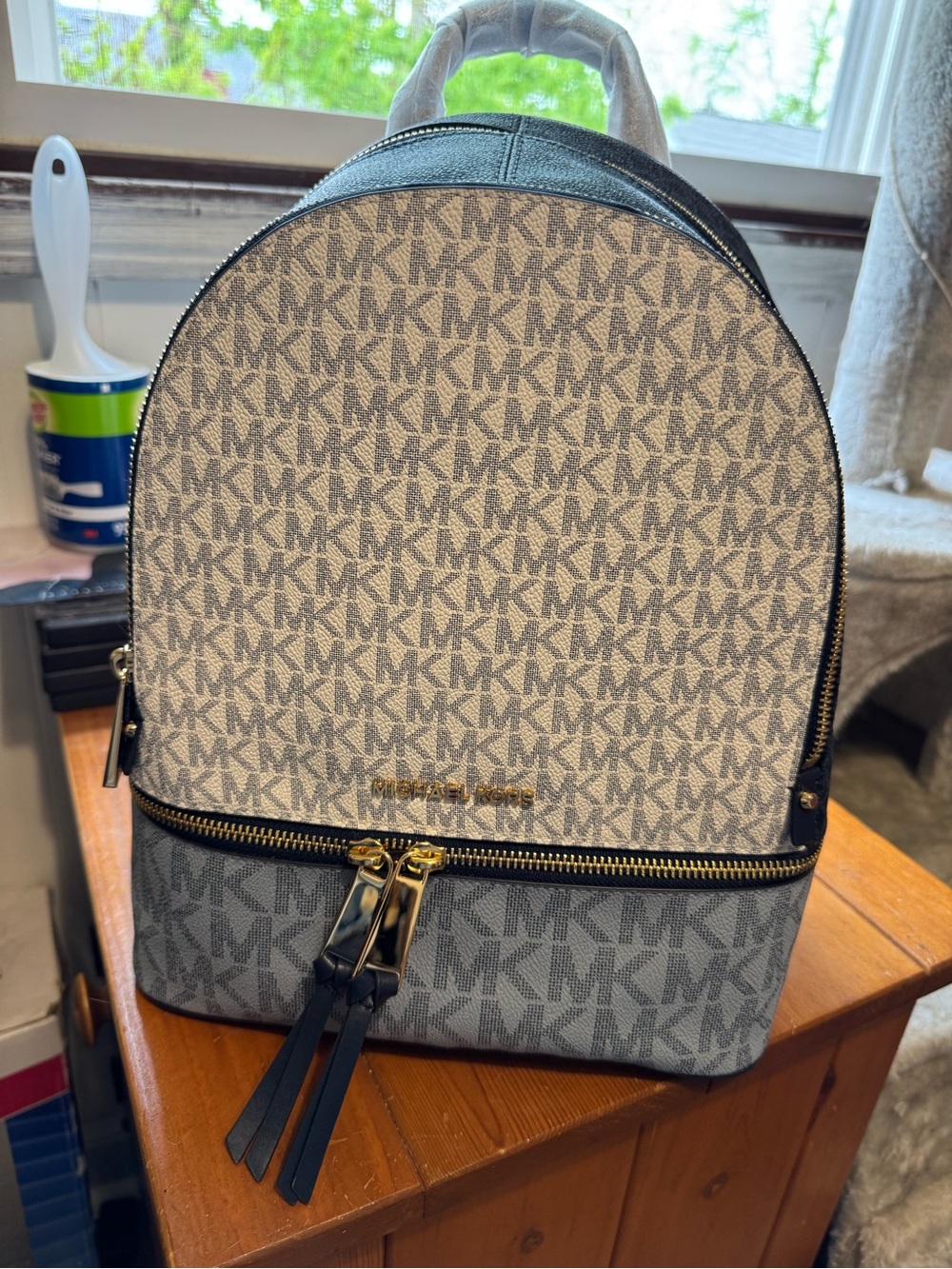 Michael Kors Gray White MK Logo Backpack